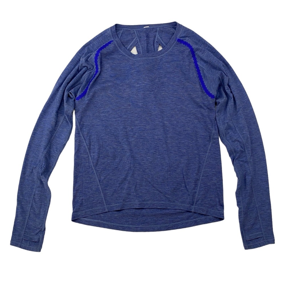Lululemon Stop Drop & Squat Long Sleeve Open Back Twist Shirt Heather Blue Sz 4*
